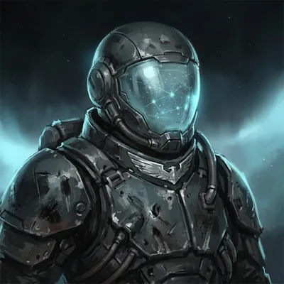 A Commander in a dark flight helmet with a lit visor.